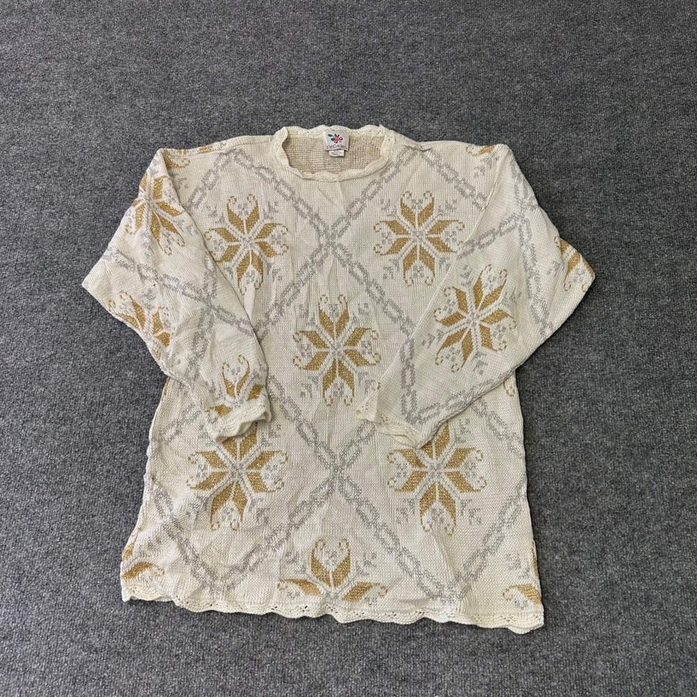 NutCracker Sweater Womens Size Small Cream Metallic Gold Silver Snowflake USA
